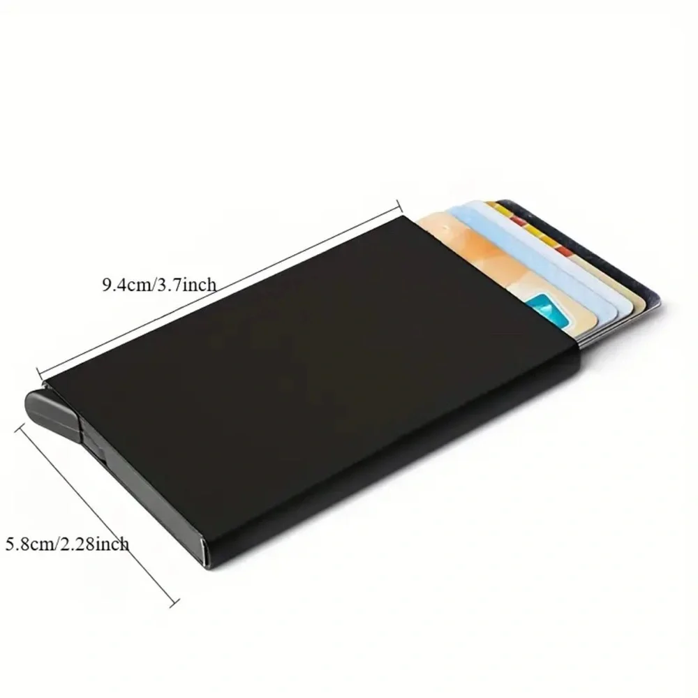 Men’s RFID Blocking Card Holder Slim Black Automatic Pop-Up Wallet Discrete